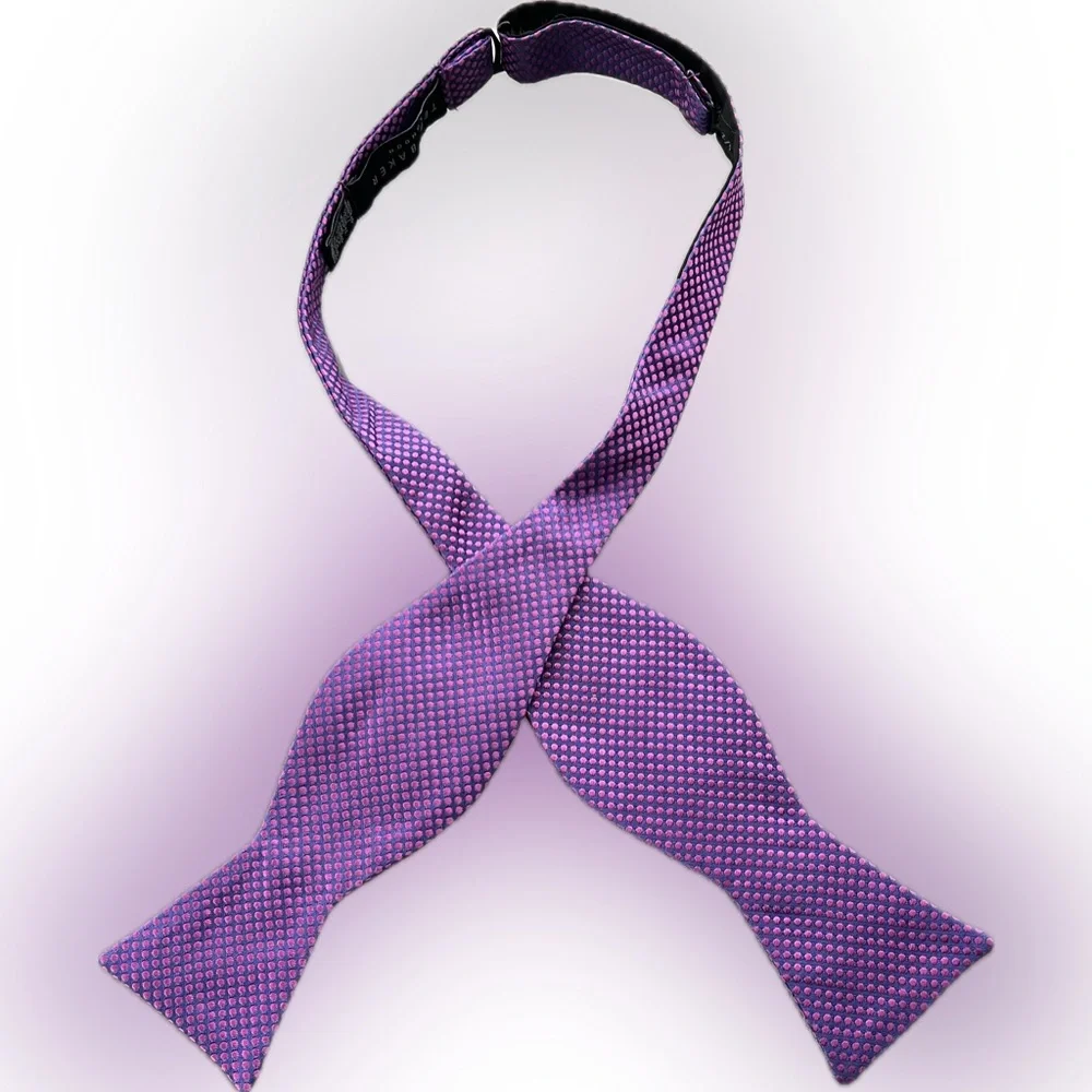 🟣🩷 Adjustable Self-Tie Bow Tie by Ted Baker | Purple with Pink Dots - Picture 3 of 17
